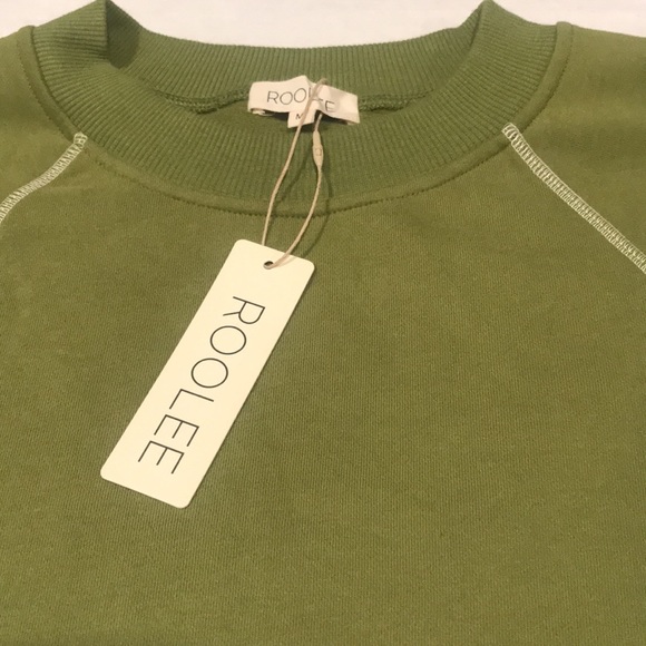 NEW! Roolee Crew Neck Sweatshirt Avocado Green White Stitching M - Picture 5 of 15